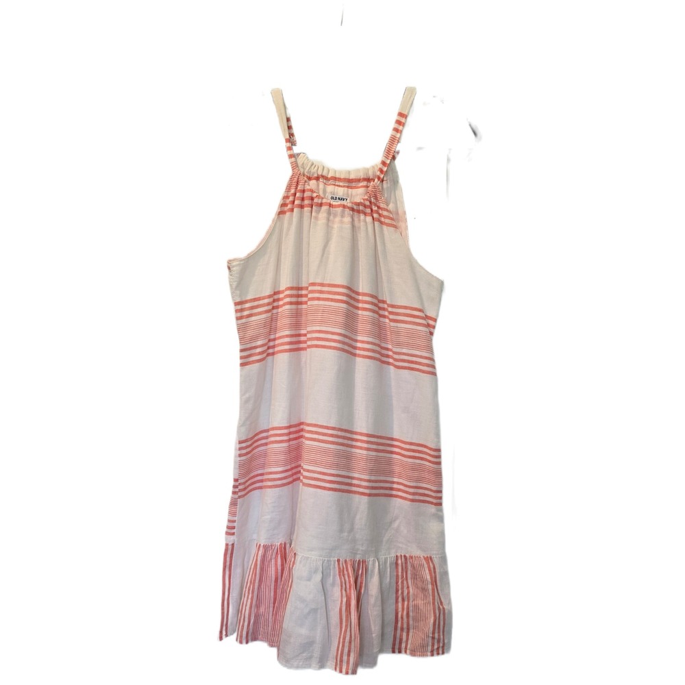 Old Navy Linen Blend Striped Halter Mini Dress Orange White Medium